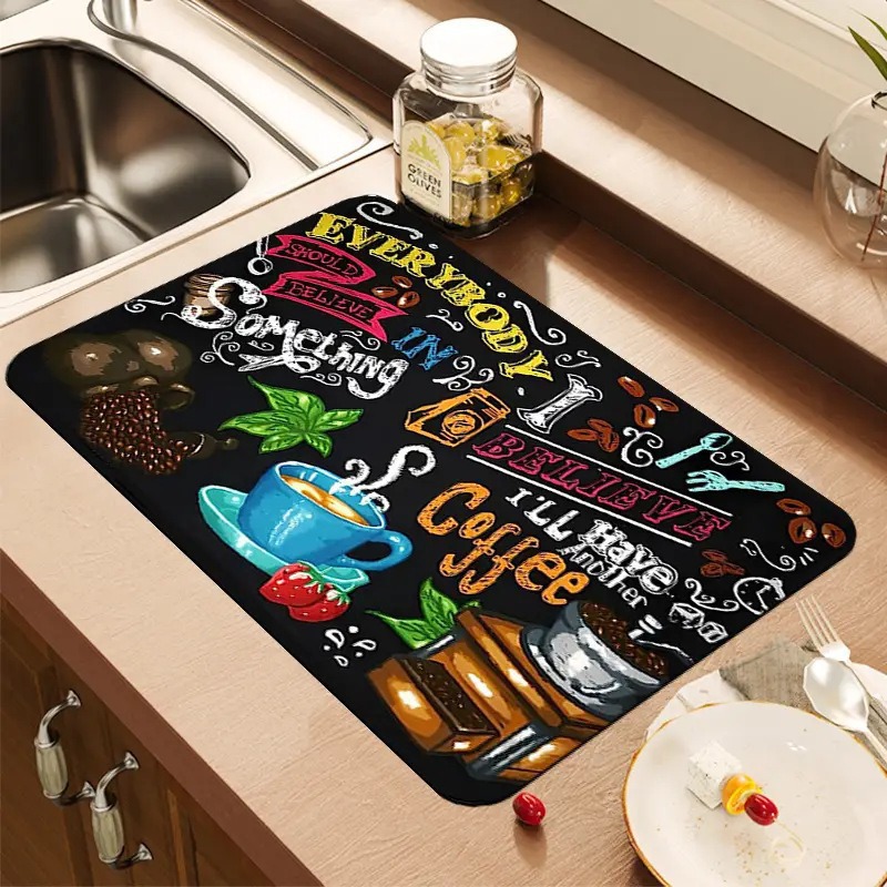Bar Mat Rubber - Alas Pengering Dapur Motif Kopi Kreatif,