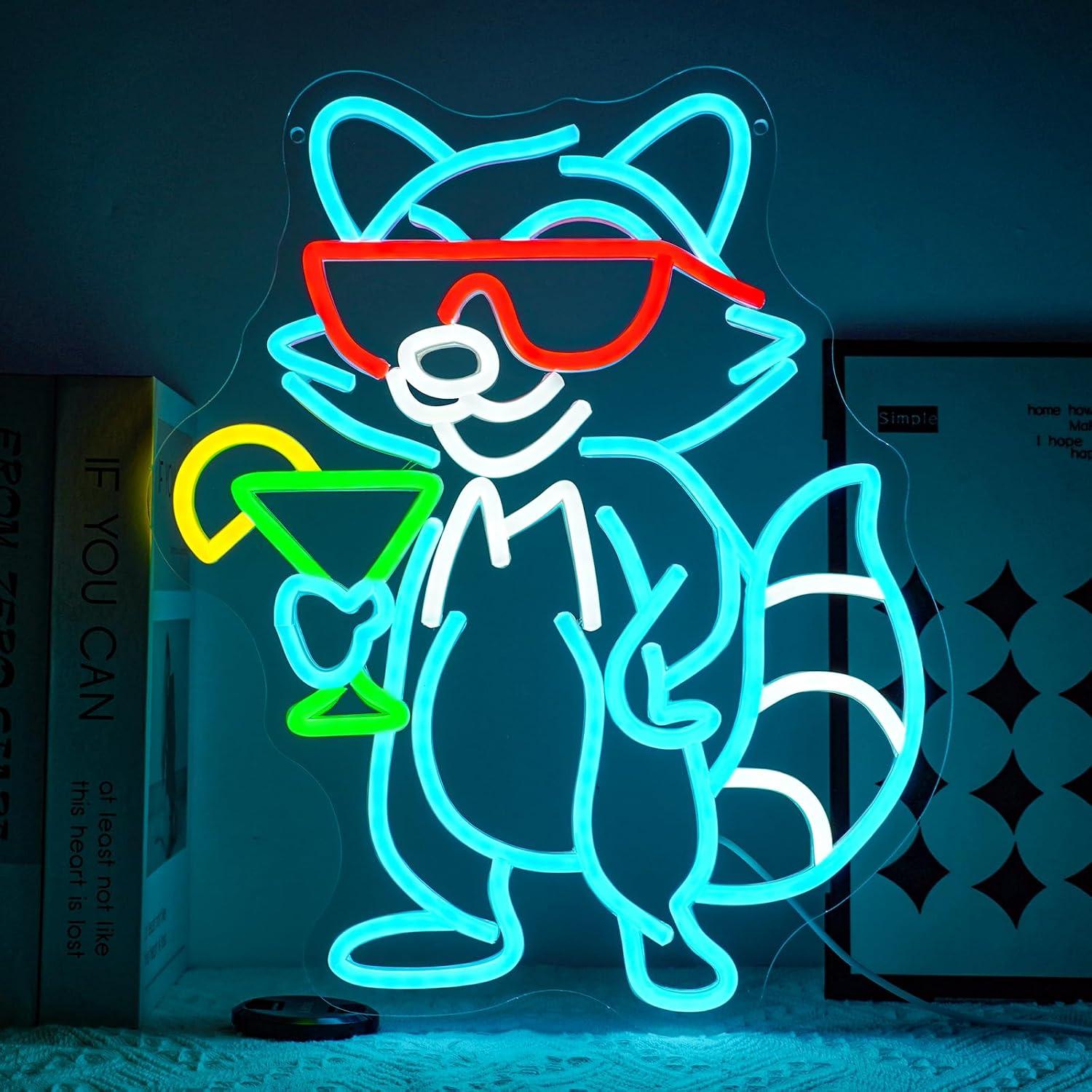 Home Bar Lounge - Lampu Neon LED Raccoon Dengan Kacamata