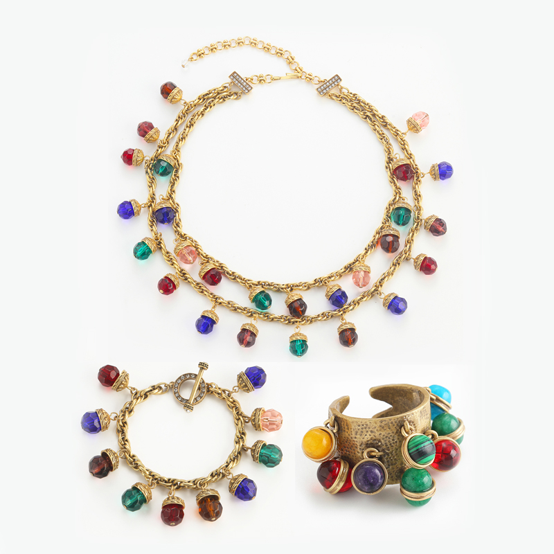 Highball Glass Set - Set Perhiasan Bola Glasir Warna-warni Vintage