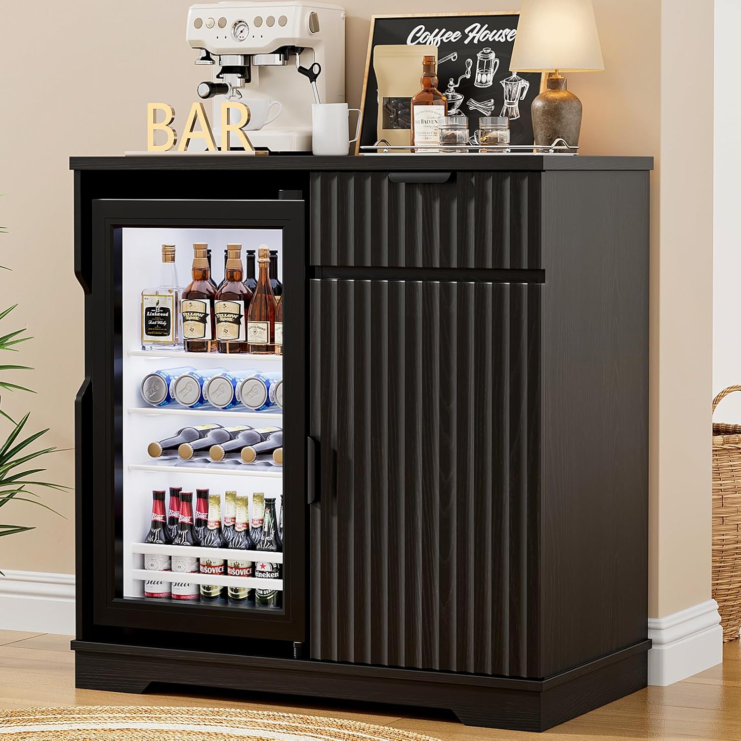Home Bar And Fridge - Lemari Bar Kopi Beralur dengan Laci
