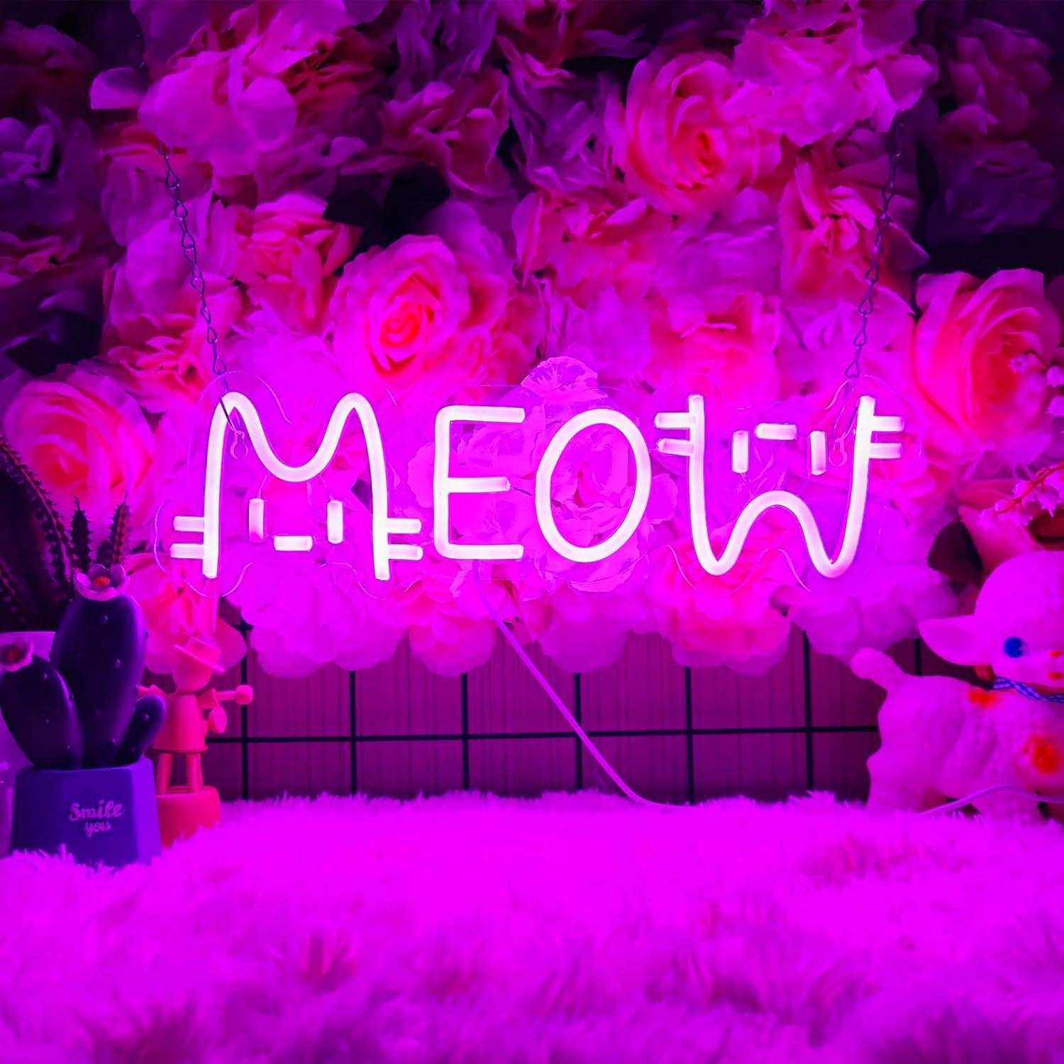 Home Bar Signs - Lampu Neon LED Meow Bertenaga USB,